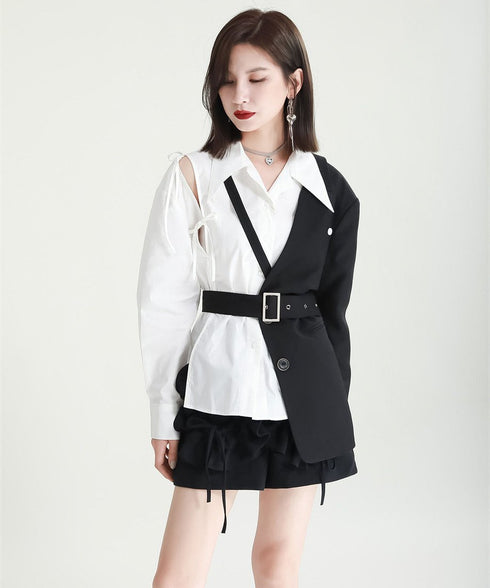 Cut-Out Ribbon Sleeve Shirt